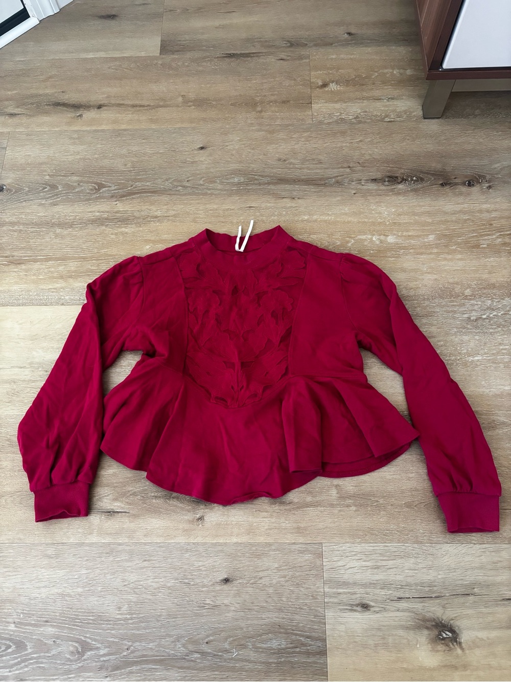Anthropologie Crimson Lace Peplum Long-Sleeve Top